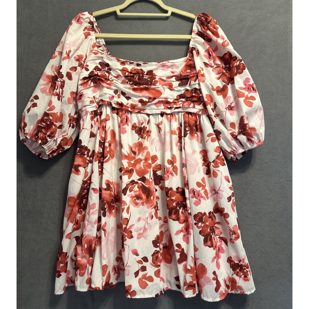 Abercrombie & Fitch Emerson Puff Sleeve Mini Dress XL Pink White Floral Smocked